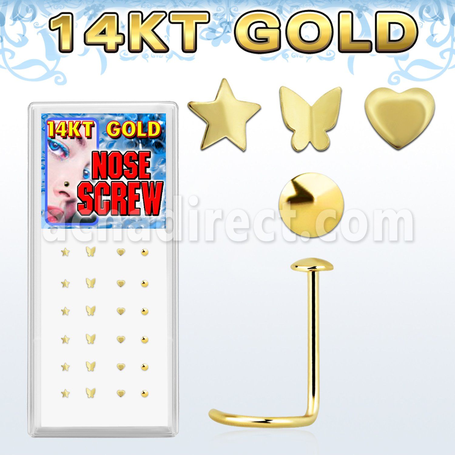 gsmsh caja display 24 piercing nariz l oro 14 kts 0 6mm oro liso 2mm formas variadas distribuidor