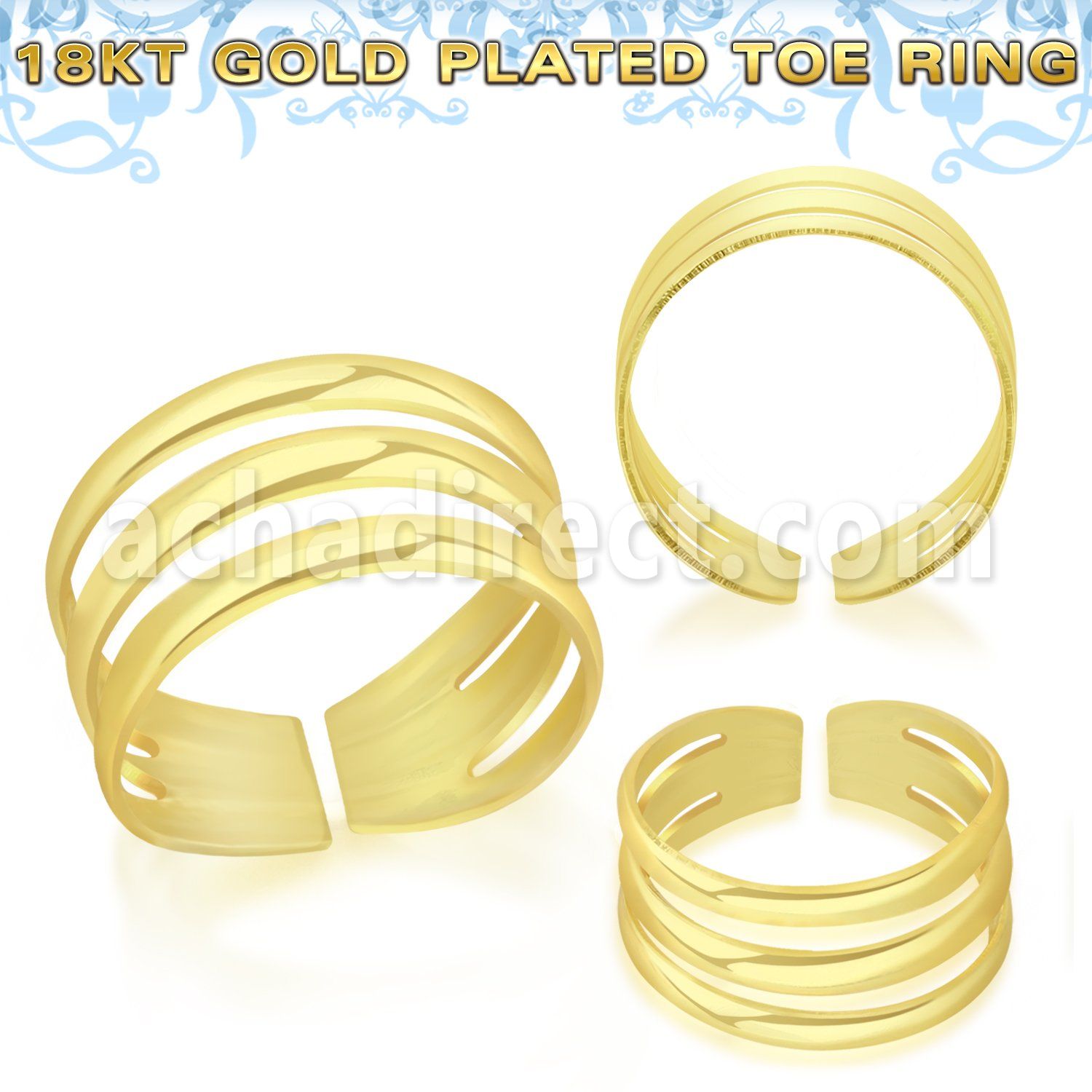 gt564 18k gold plated silver adjustable toe ring three bands