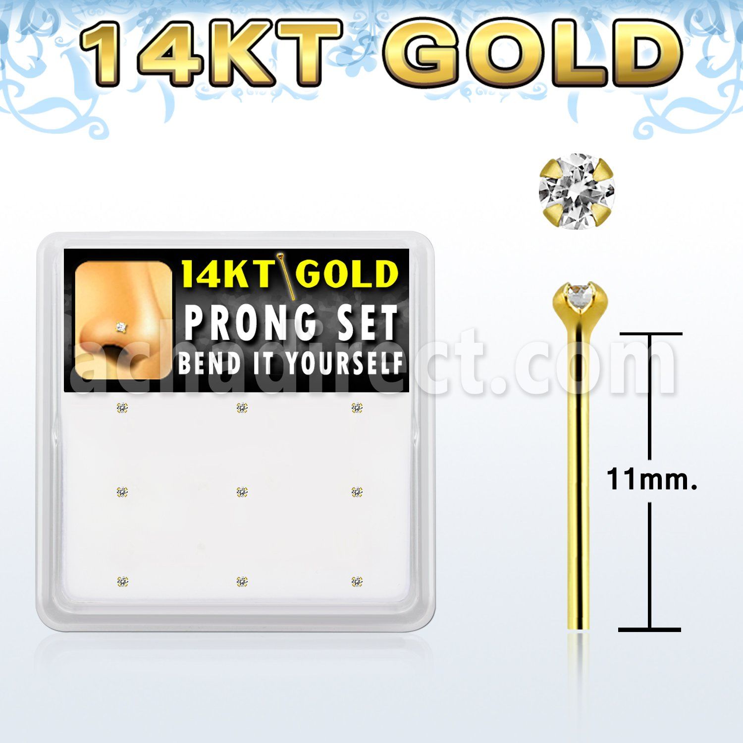 gys2x caja 9 piercing nariz doblar tu mismo oro 14 kts zirconia redonda 1 5mm venta