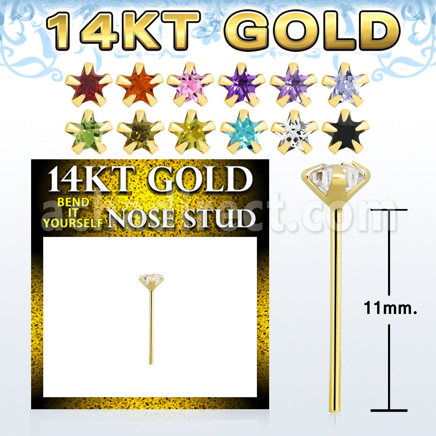 gyzsm1 piercing nariz doblar tu mismo oro 14 kts 0 6mm zirconia estrella 3mm distribuidor mayorista