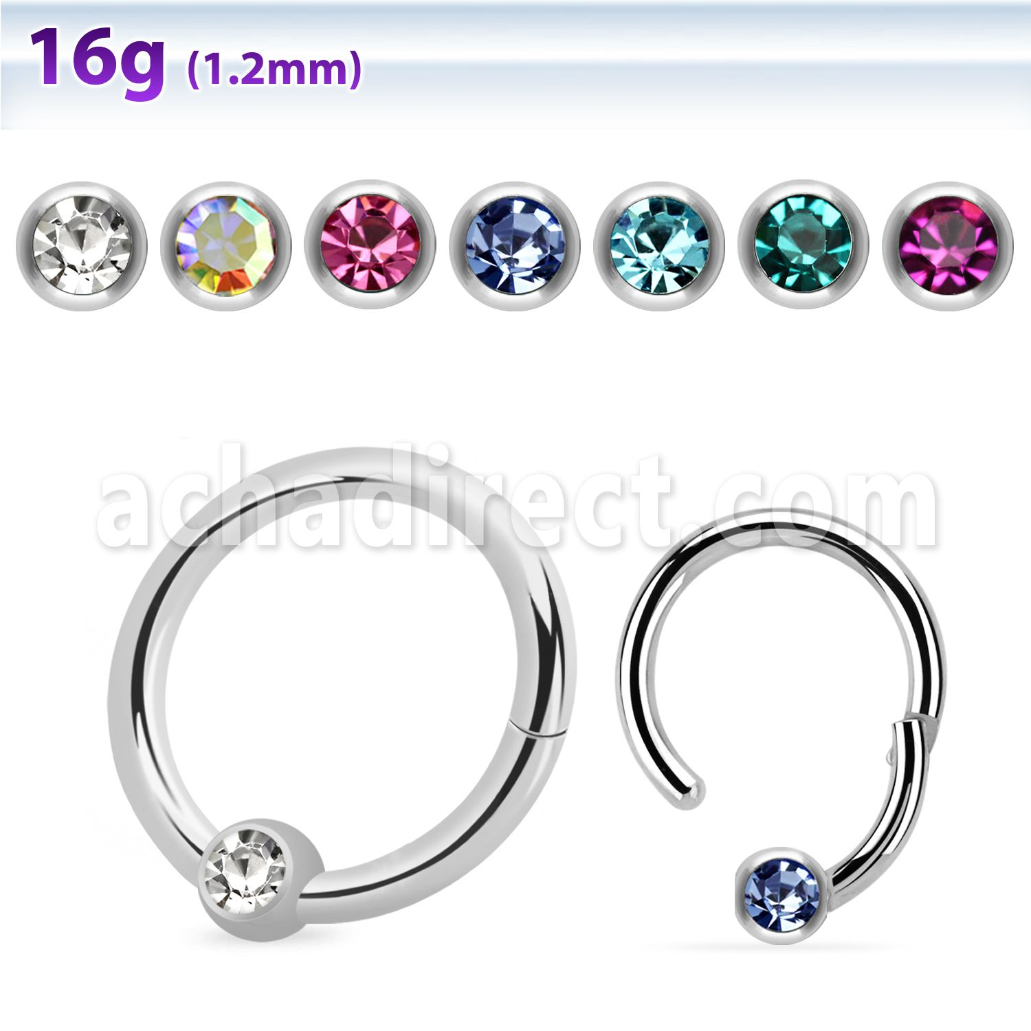 hbcrj16 steel hinged ball closure ring 16g crystal ball