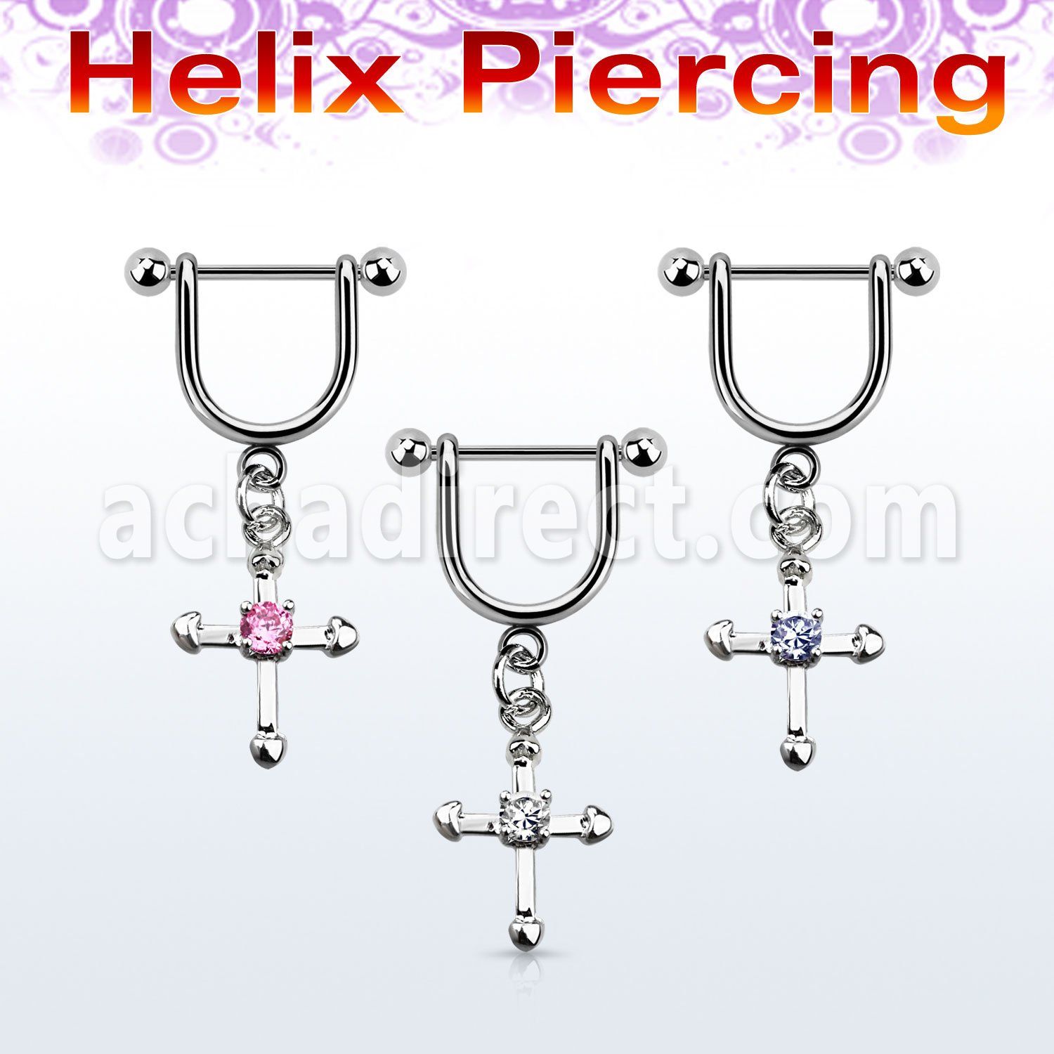heuz2 piercing helix estribo acero quirurgico barbell bolas 3mm cruz zirconita redonda centro venta