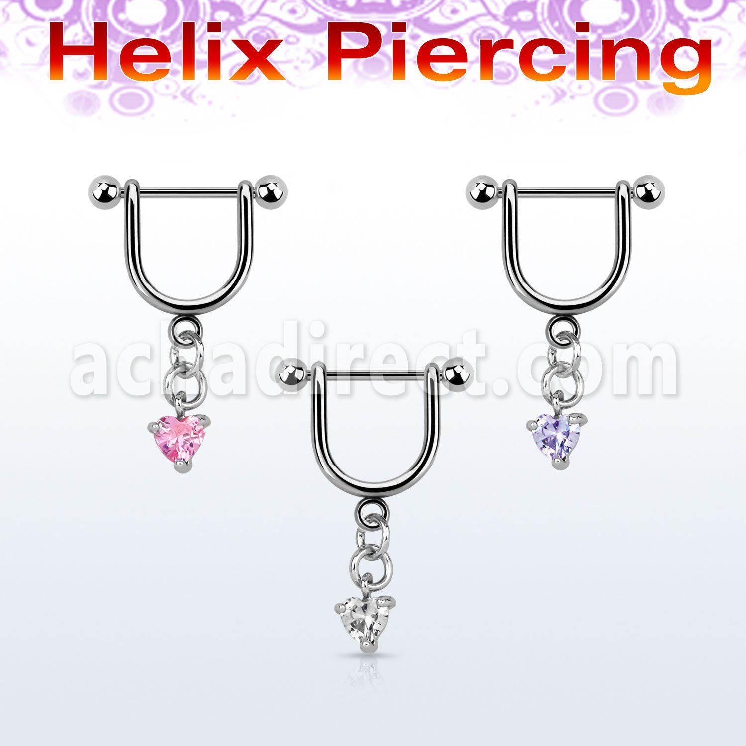 heuz4 piercing helix estribo acero quirurgico barbell bolas 3mm corazon colgado zirconita mayorista