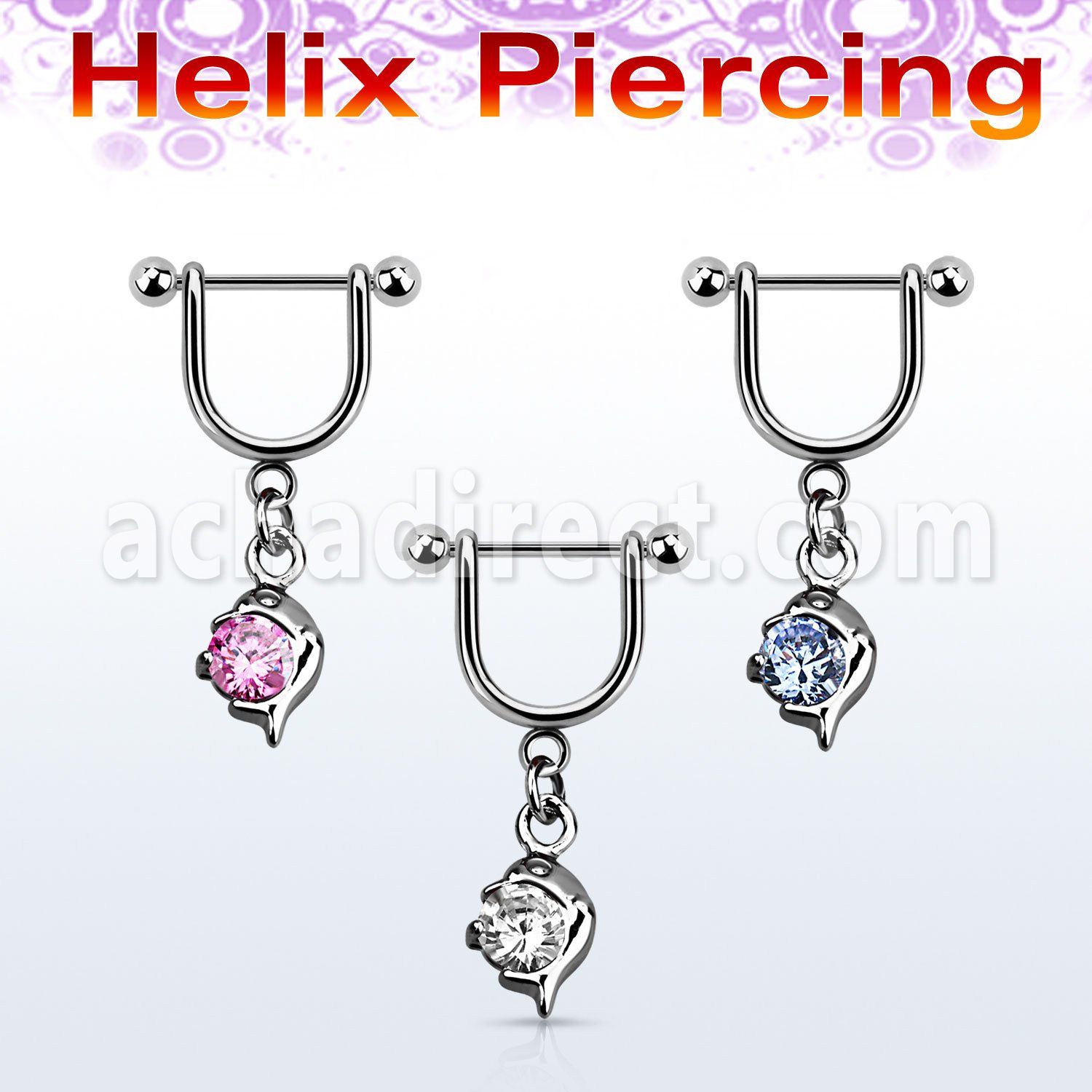 heuz5 piercing helix estribo acero quirurgico barbell bolas 3mm delfin colgado zirconita distribuidor