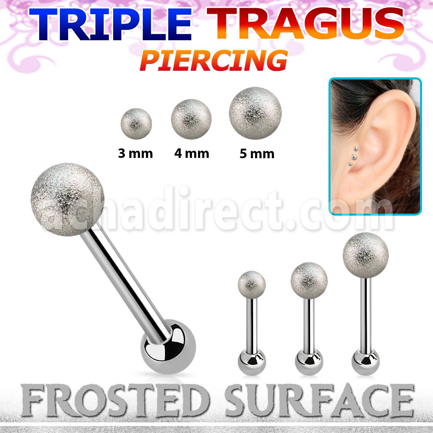 hexifo piercing tragus triple acero 316l bola acero esmerilado 3 5 mm bola acero lisa 3mm inferior al por mayor
