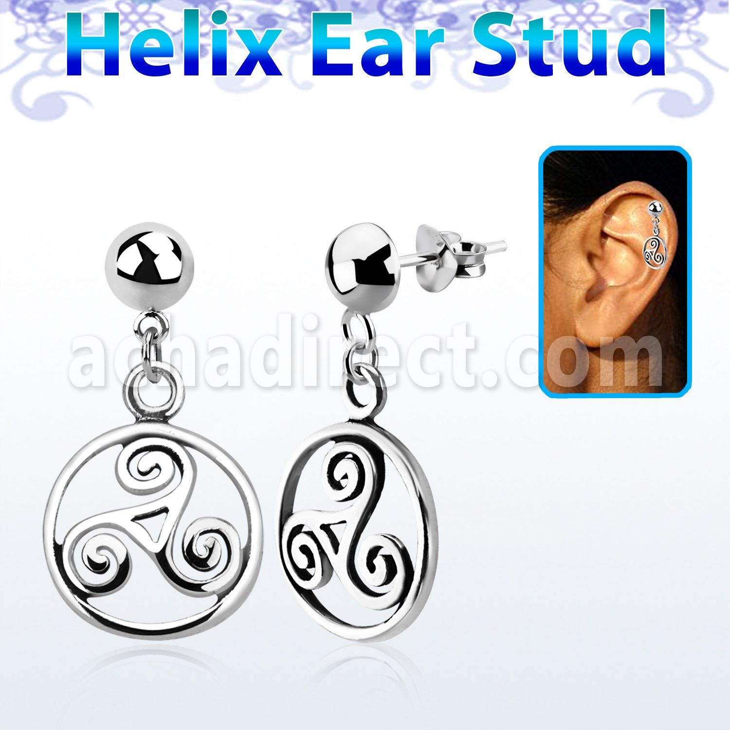 hexvd23 piercing helix plata esterlina 925 lisa triskel colgado eja mayorista