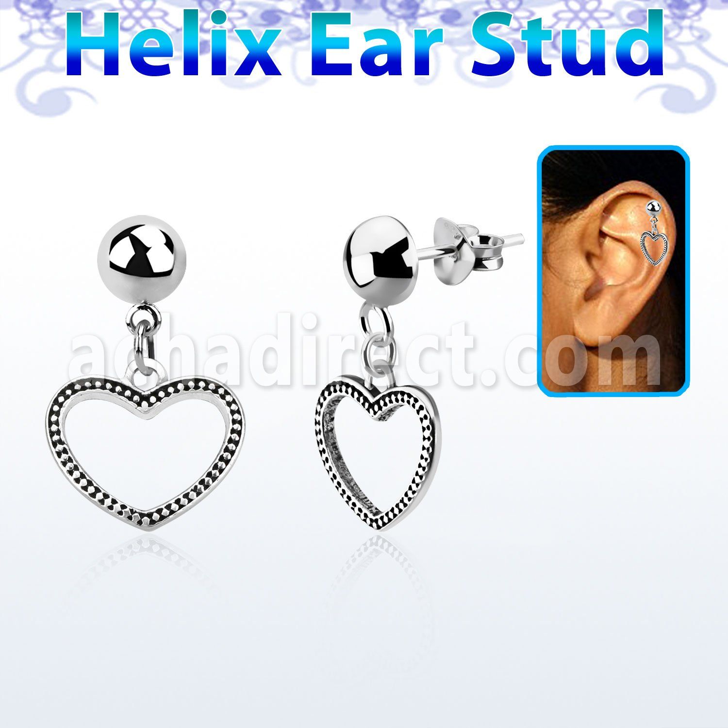 hexvd24 piercing helix plata esterlina 925 lisa corazon colgado eja venta