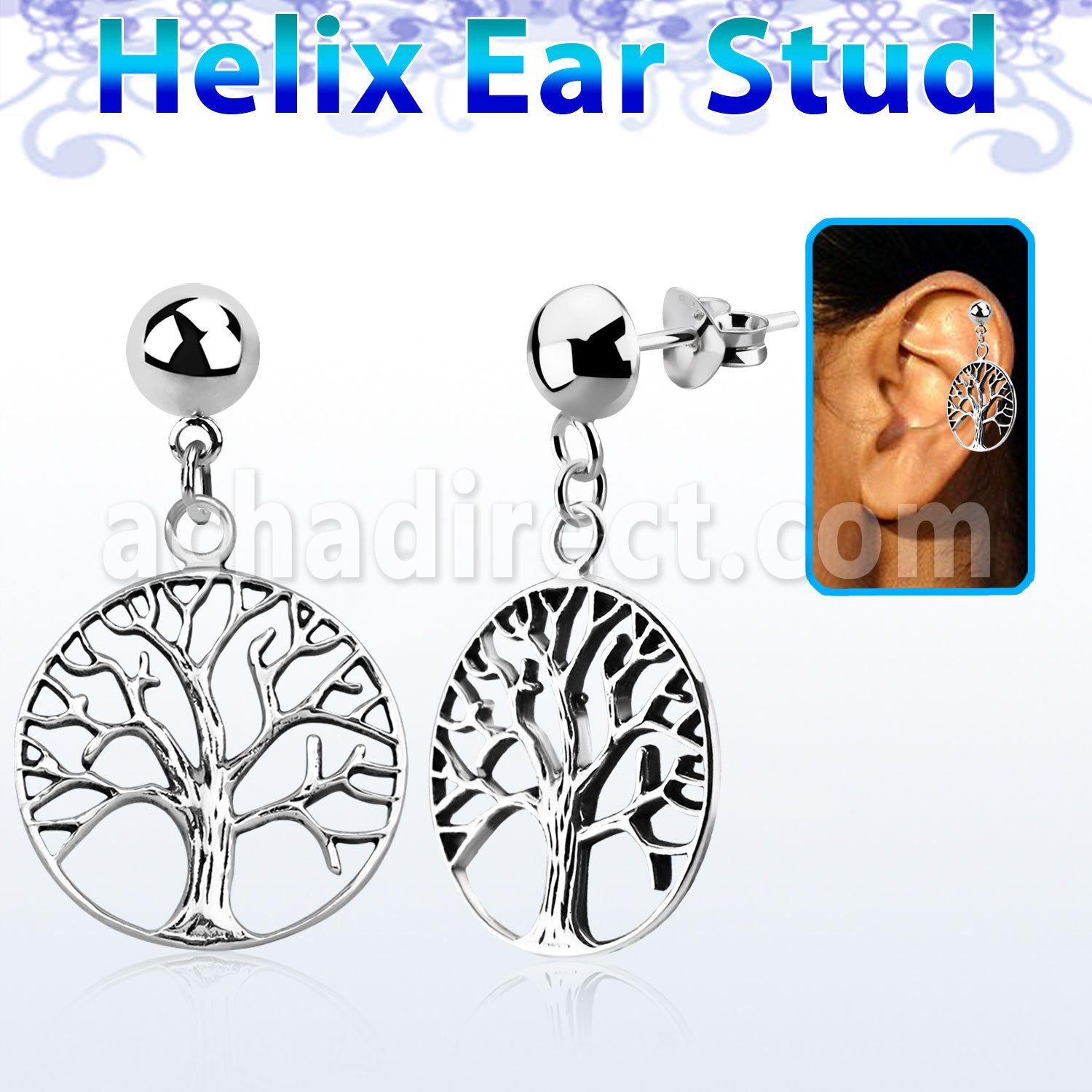 hexvd4 piercing helix plata esterlina lisa arbol vida plata 925 colgado eja mayorista