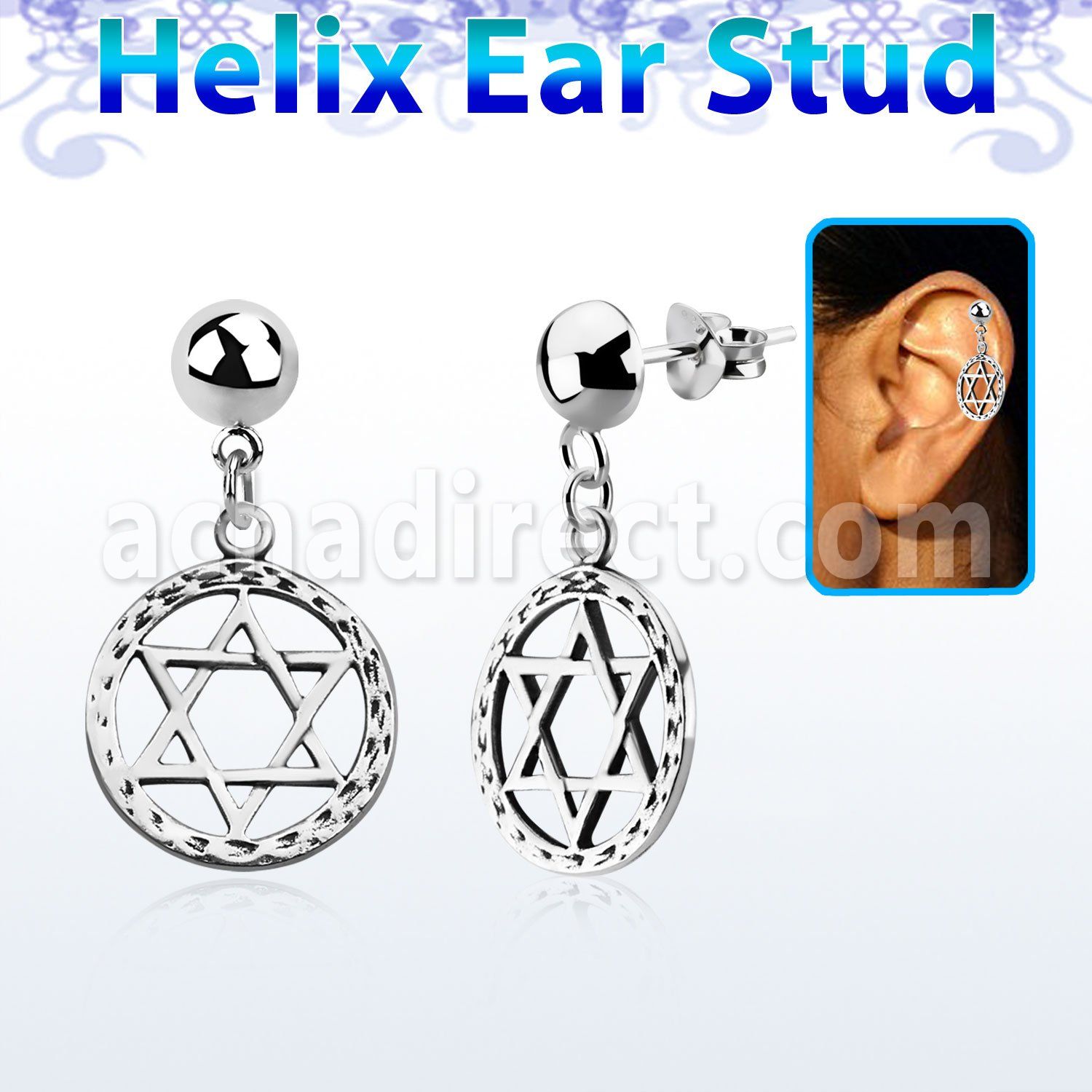 hexvd6 piercing helix plata esterlina lisa estrella david plata 925 eja distribuidor mayorista