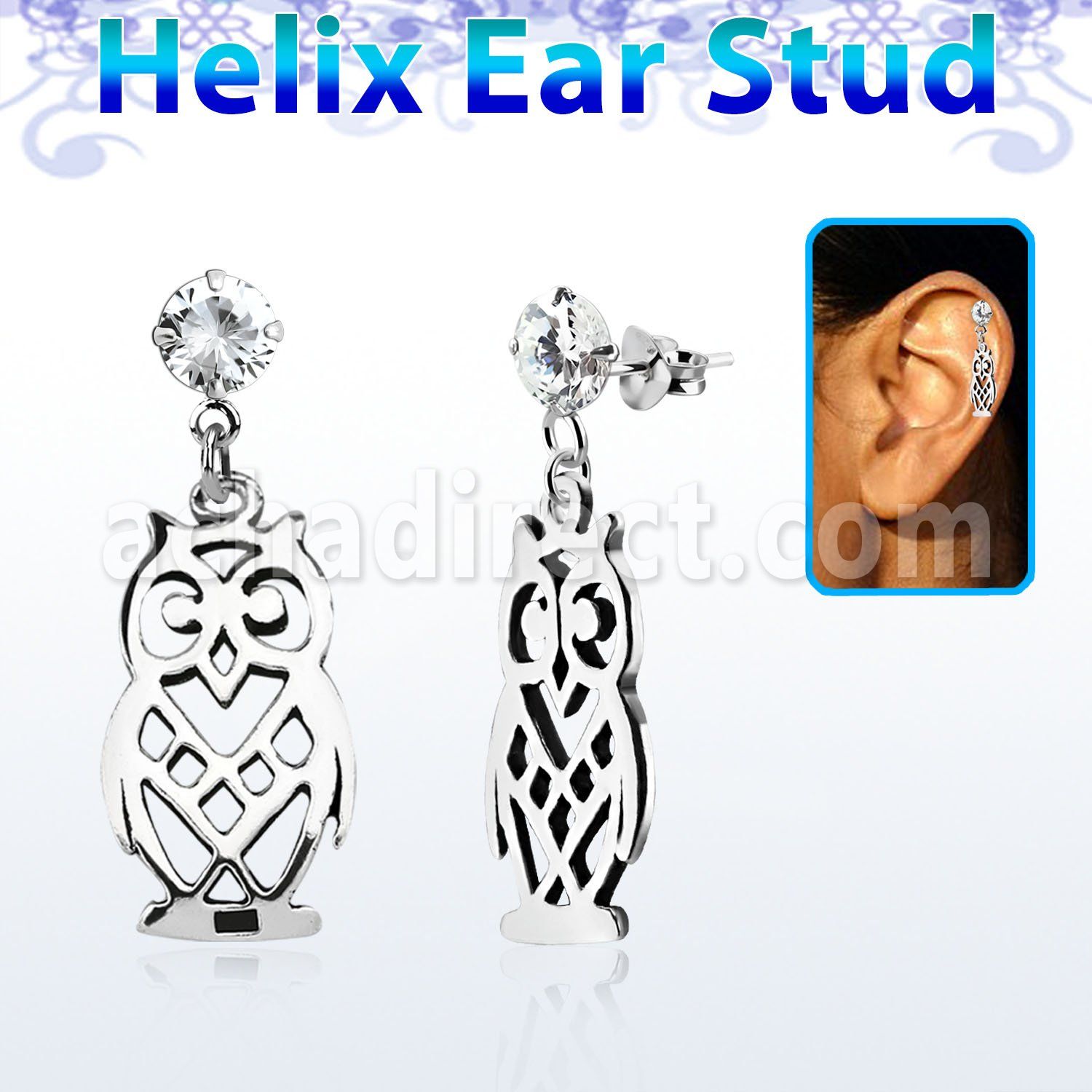 hexzd15 piercing helix plata esterlina zirconia 6mm buho plata 925 colgado eja al por mayor