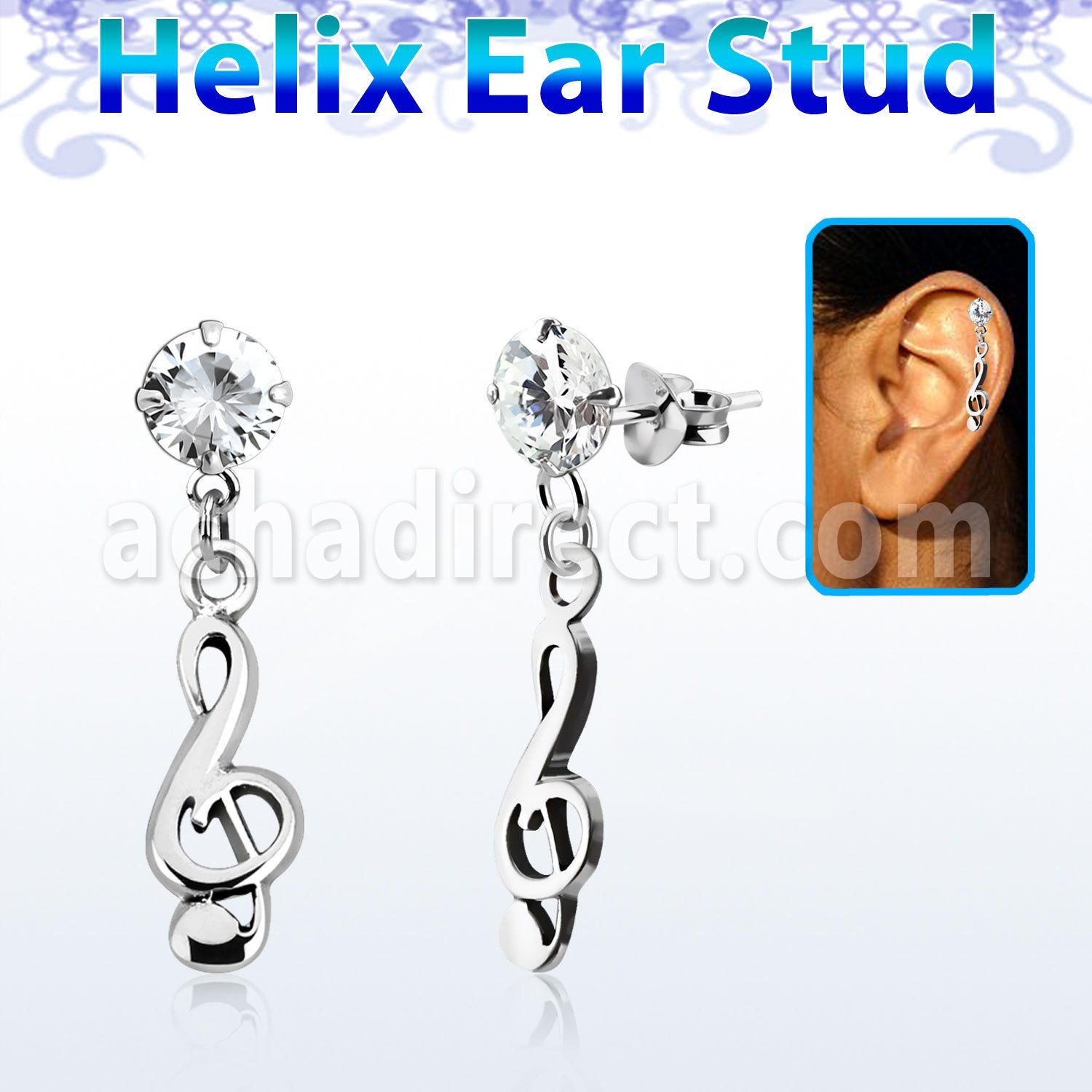 hexzd17 piercing helix plata esterlina 925 zirconia 6mm nota musical eja mayorista