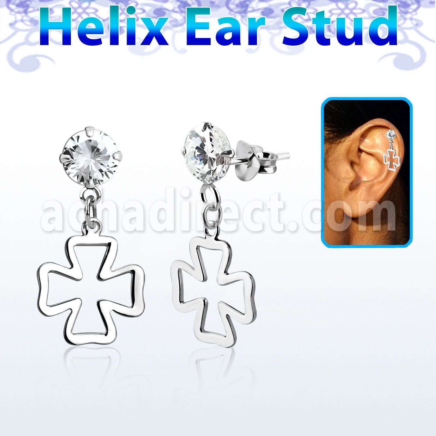 hexzd19 piercing helix plata esterlina 925 zirconia 6mm cruz eja al por mayor