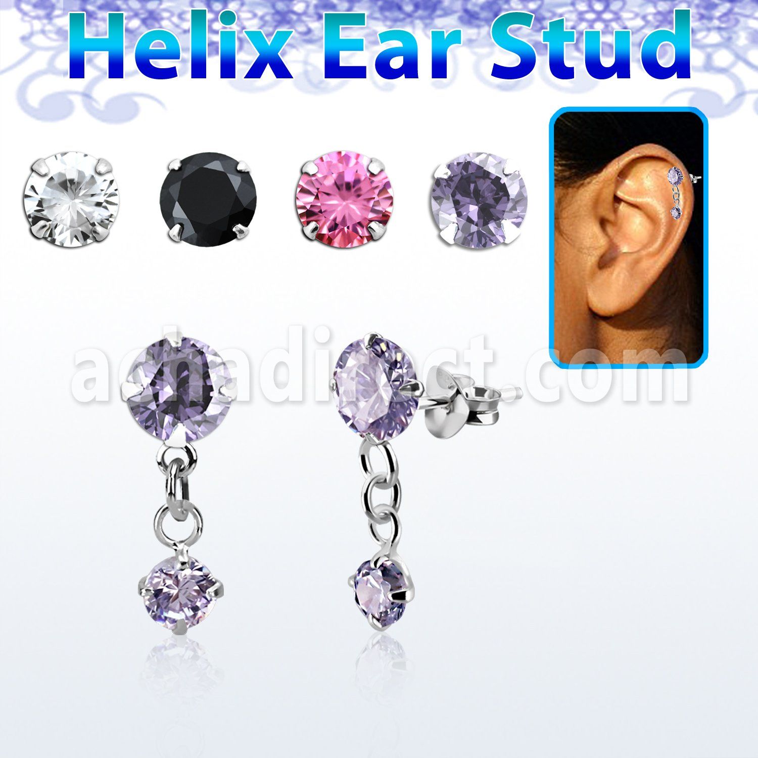 hexzd37 piercing helix plata esterlina 925 zirconia 6mm colgante 3mm zirconia redonda distribuidor mayorista