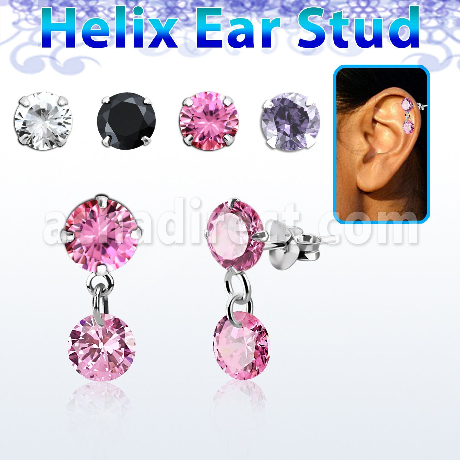 hexzd42 piercing helix plata esterlina 925 zirconia 6mm colgante 6mm zirconia redonda al por mayor