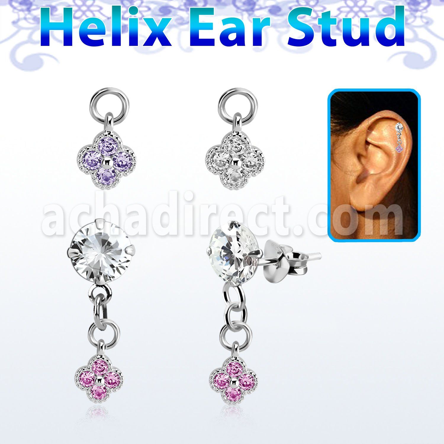 hexzd43 piercing helix plata esterlina 925 zirconia 6mm colgante flor zirconia mayorista