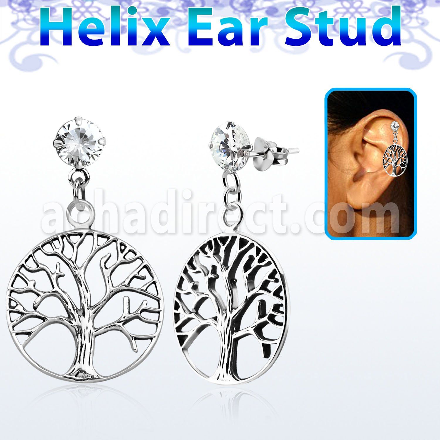 hexzd4 piercing helix plata esterlina zirconia 6mm arbol vida plata 925 colgado eja mayorista