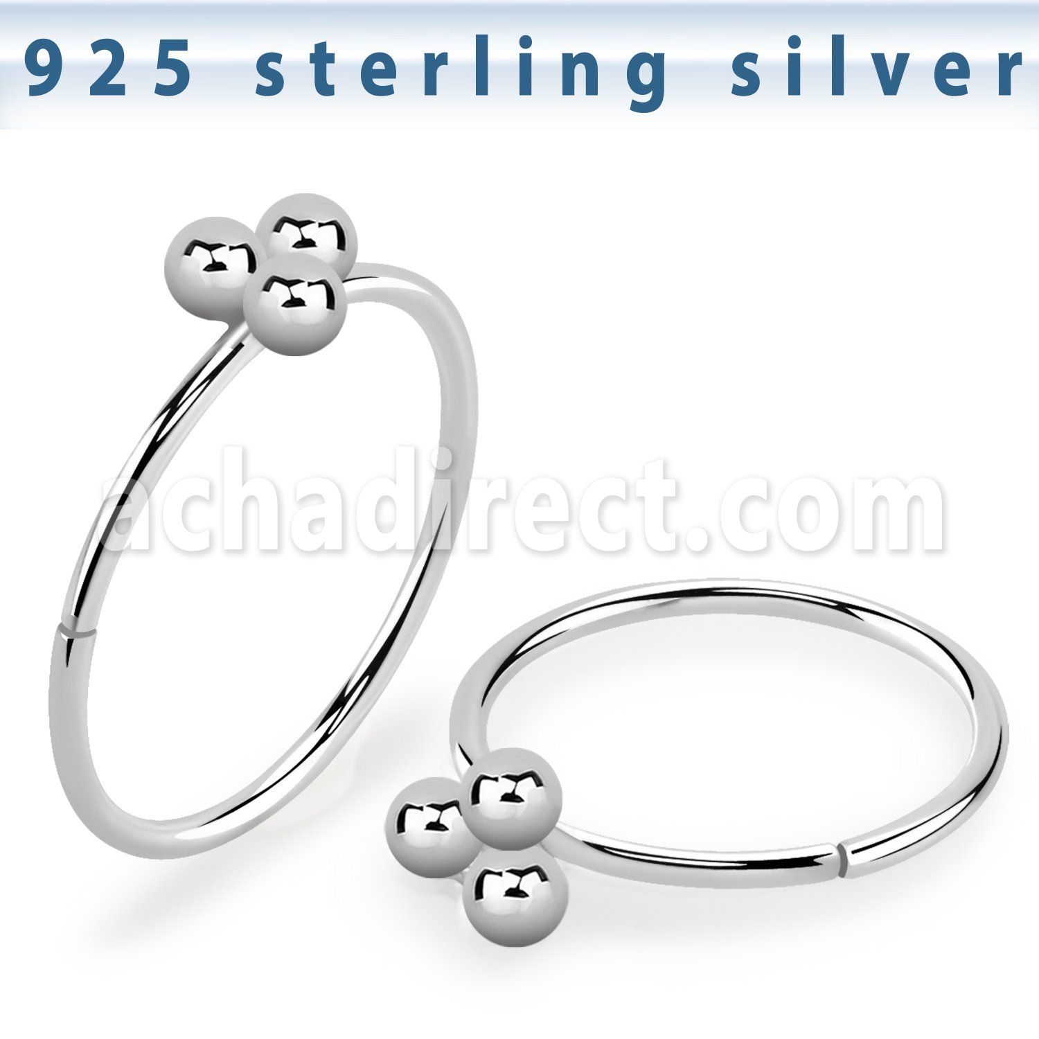 hptsv silver seamless nose ring triple balls top