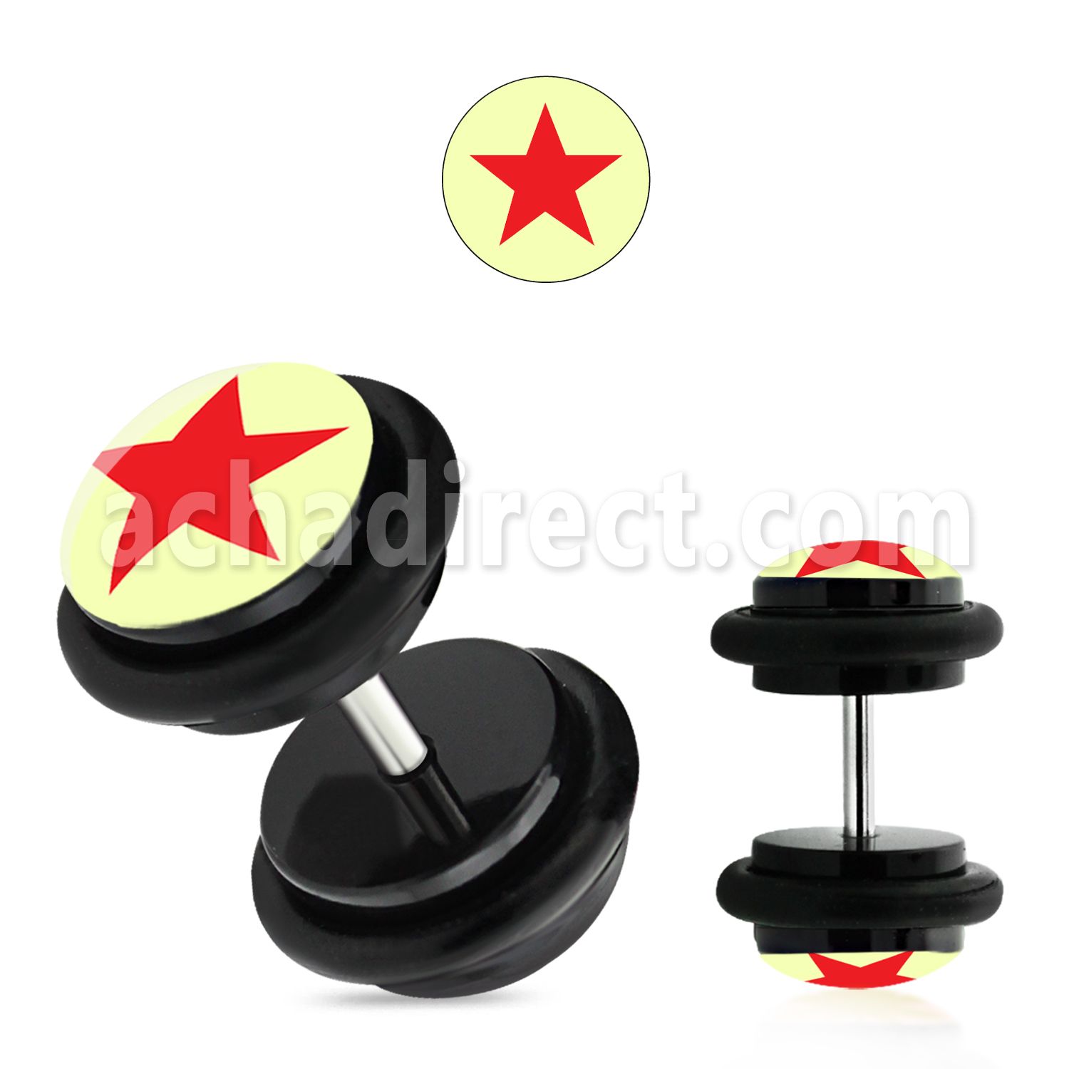 ilvgr15 plug falso acrilico negro logo estrella roja anillos goma 8mm mayorista