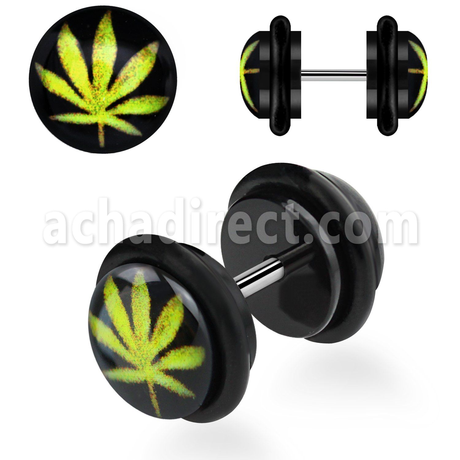 ilvgr5 plug falso acrilico negro logo marihuana fondo negro anillos goma 8mm distribuidor