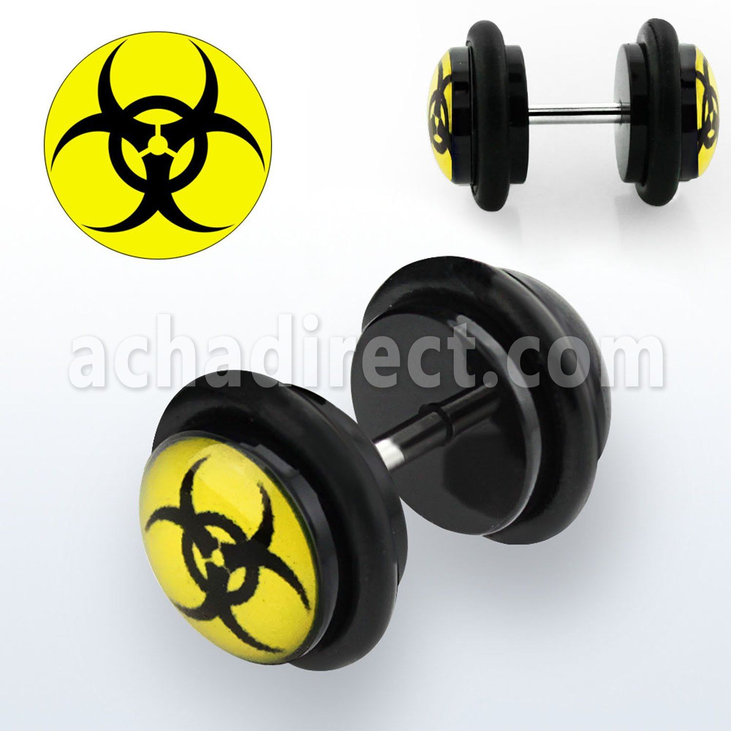 ilvgr65 plug falso acrilico negro logo negro fondo amarillo anillos goma 8mm distribuidor