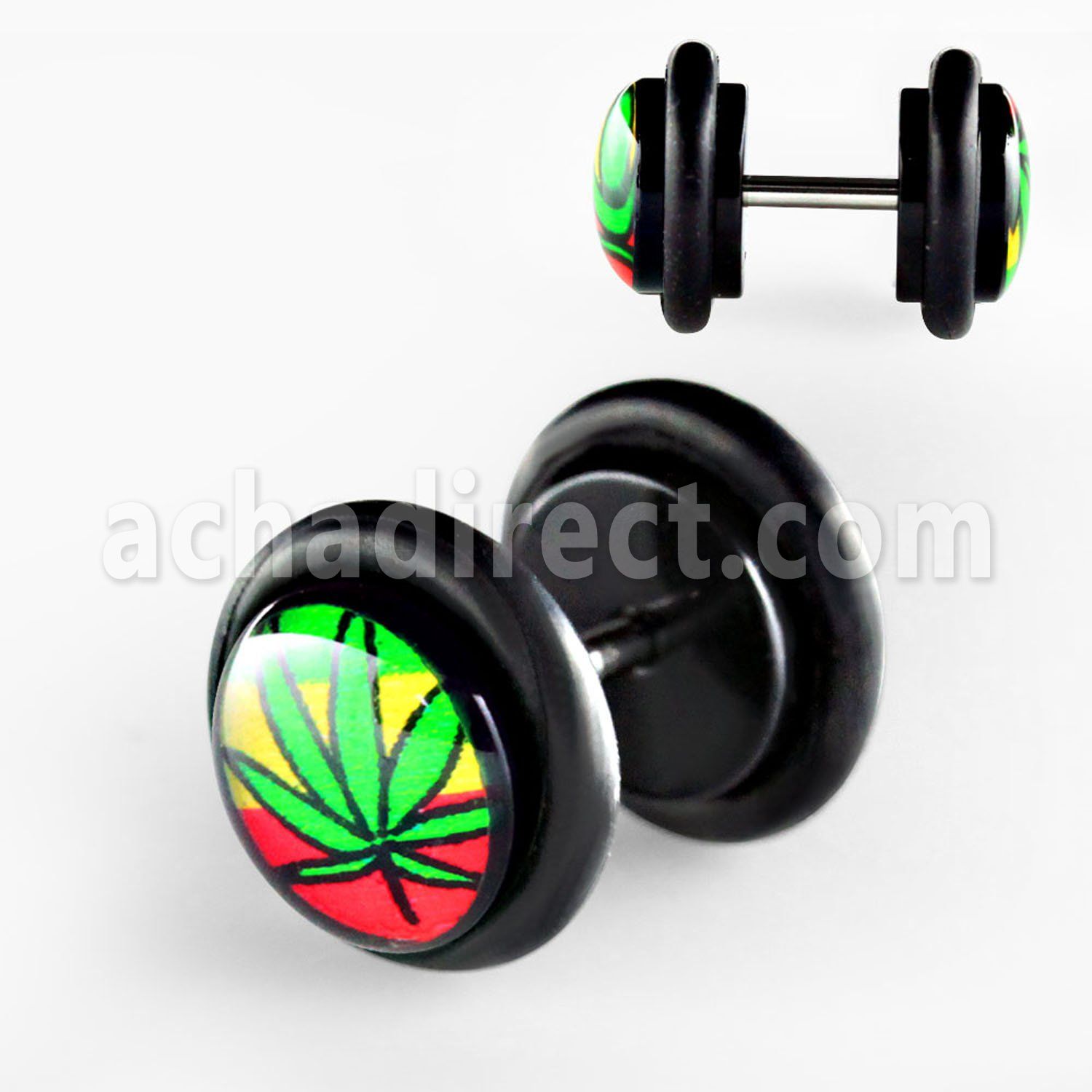 ilvgr7 plug falso acrilico negro logo marihuana fondo 3 colores anillos goma 8mm distribuidor