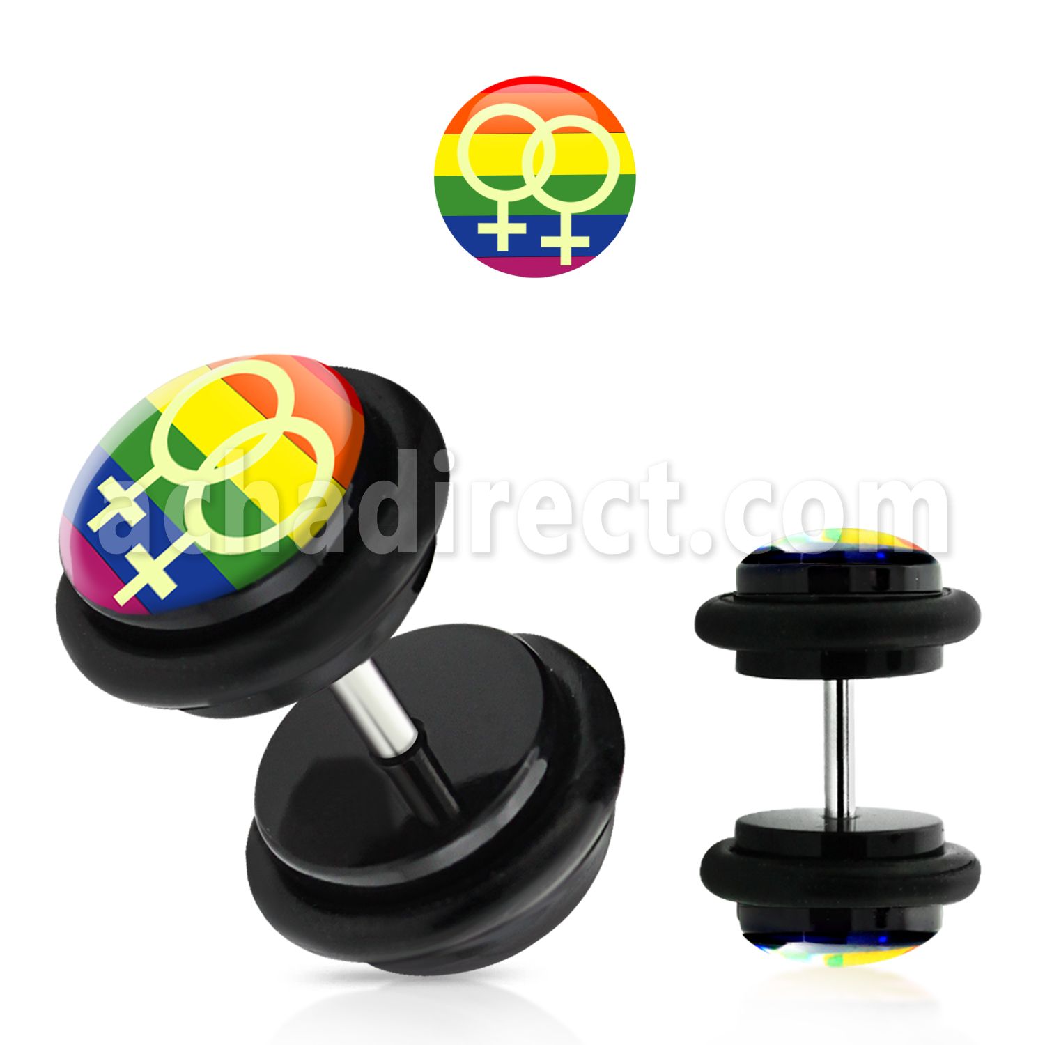 ilvgr9 plug falso acrilico negro logo femenino doble sobre arcoiris anillos goma 8mm distribuidor mayorista