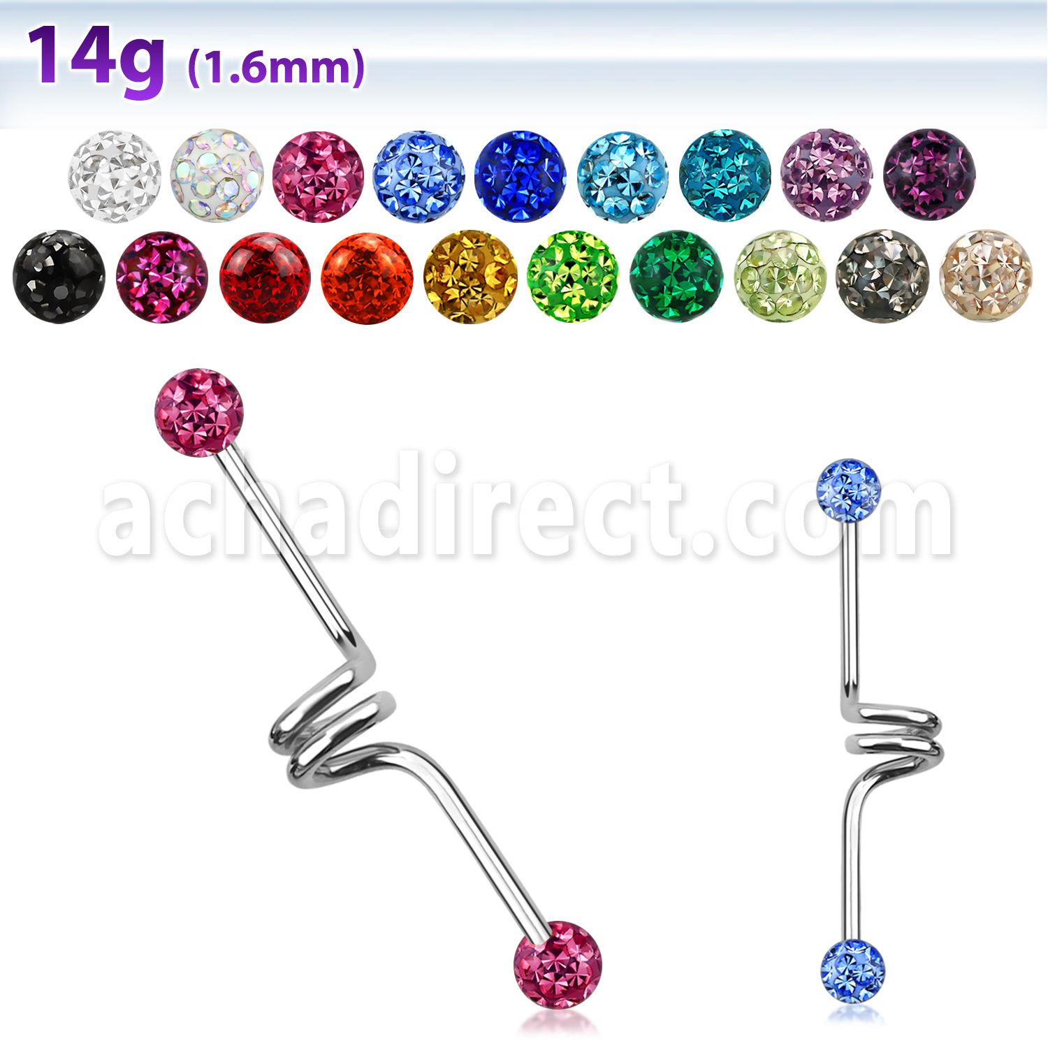 incfr5 barbell industrial espiral acero 316l bolas multi cristal ferido 5mm 35mm venta