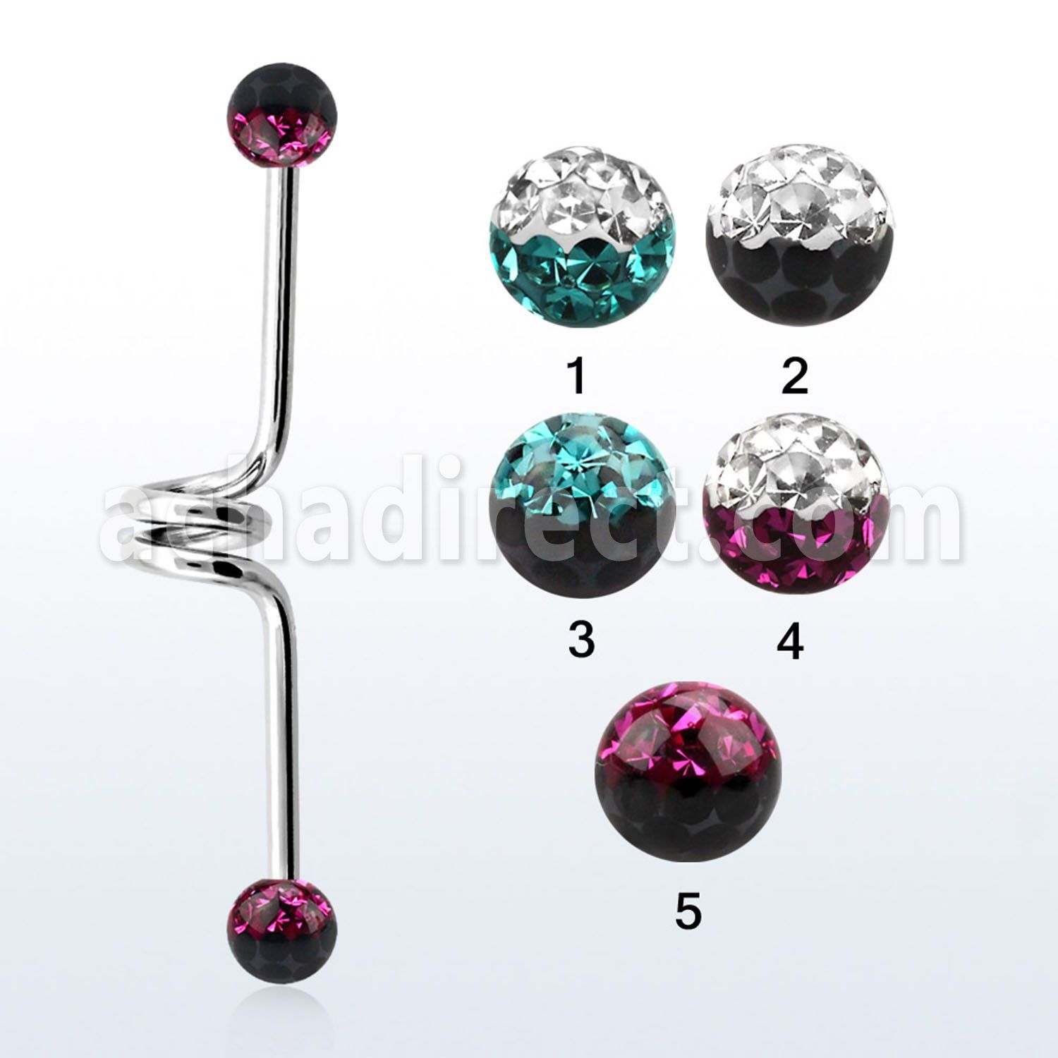 incfr5e barbell industrial espiral acero 316l bolas multi cristal 5mm colores distribuidor