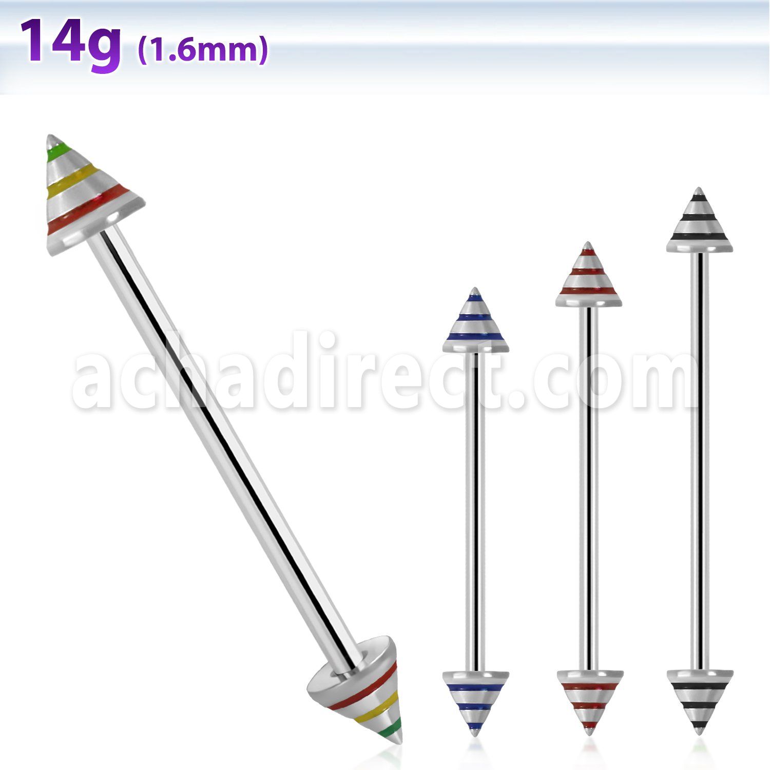 indcny5 barbell industrial acero quirurgico conos rayas colores 5mm 35mm mayorista
