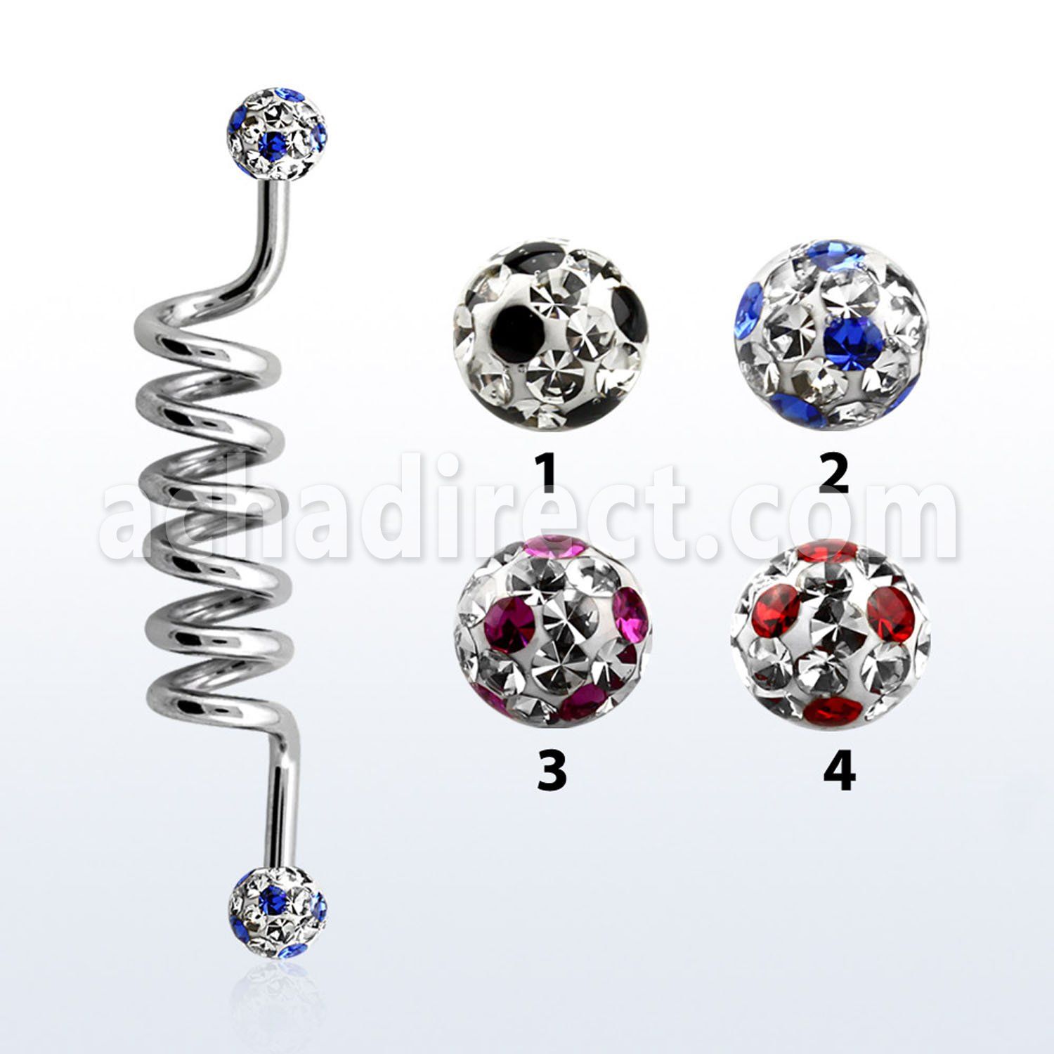 indfr5a barbell industrial espiral acero quirurgico bolas multi cristal 5mm puntos mayorista