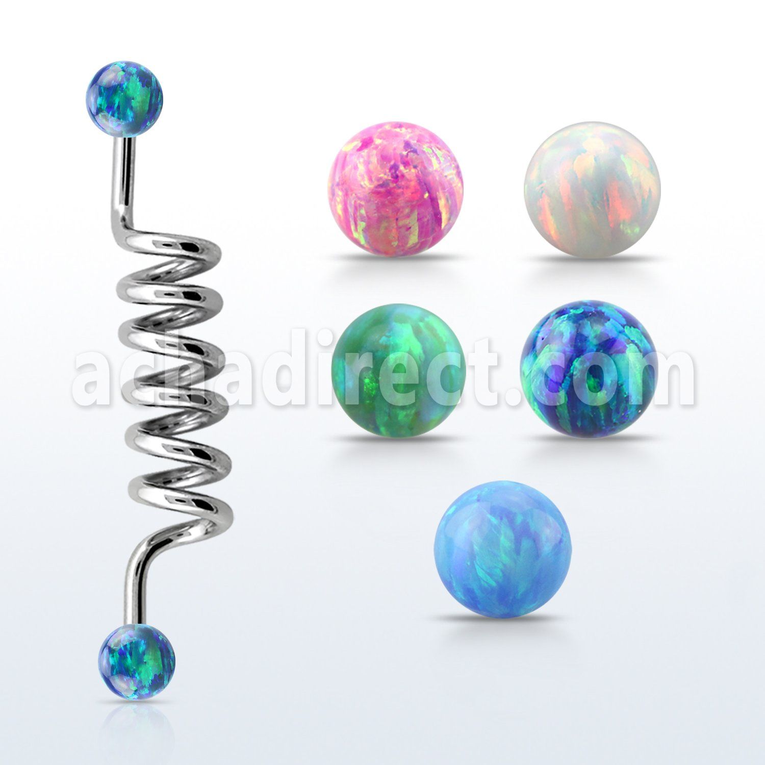 indop5 barbell industrial espiral acero quirurgico bolas opalo 5mm al por mayor