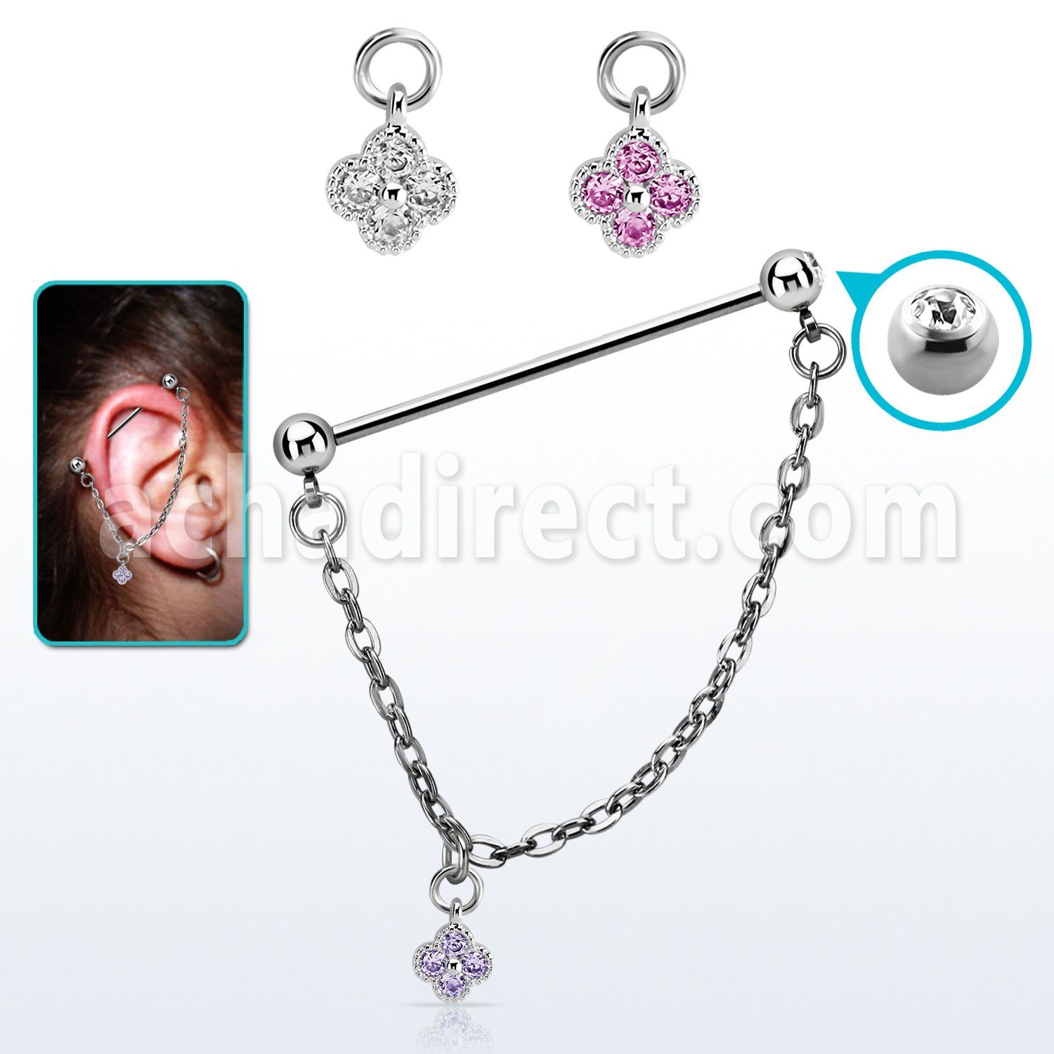 indsdz1 barbell industrial loop acero 316l bolas joya 5mm colgante estrella zirconia redonda plata distribuidor mayorista