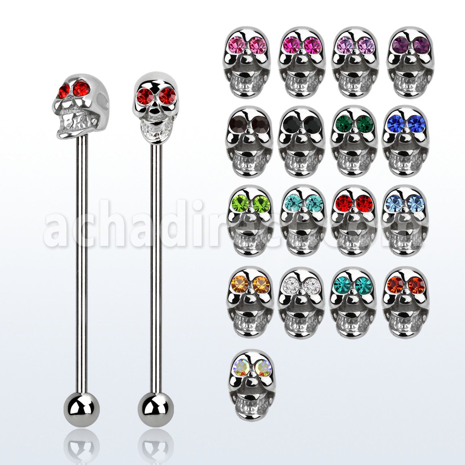 indsh23 barbell industrial acero quirurgico calavera acero quirurgico ojos cristal bola lisa 5mm inferior al por mayor