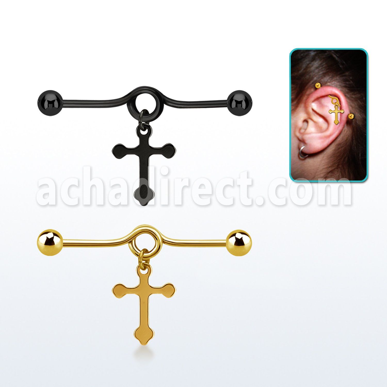 indtd10 barbell industrial loop acero 316l anodizado bolas 5mm colgante cruz distribuidor