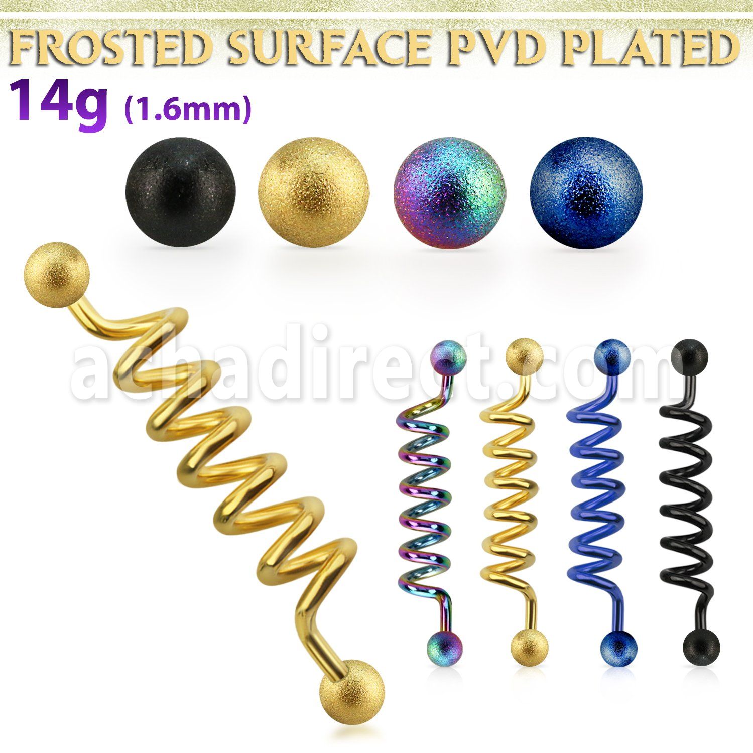 intdfo5 barbell industrial espiral acero quirurgico anodizado bolas acero esmerilado 5mm venta