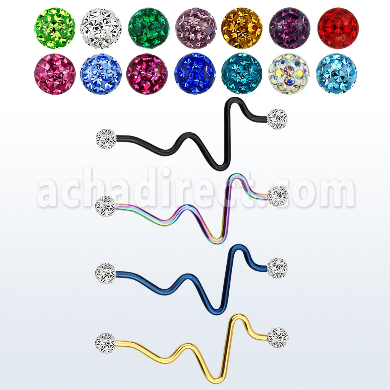 intefr5 barbell industrial corazon acero 316l anodizado bolas multi cristal ferido 5mm distribuidor