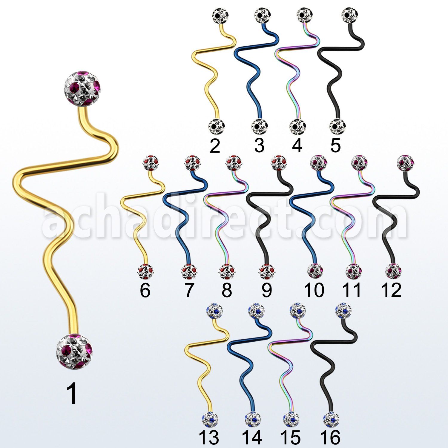 intefr5a barbell industrial corazon acero 316l anodizado bolas multi cristal 5mm puntos mayorista