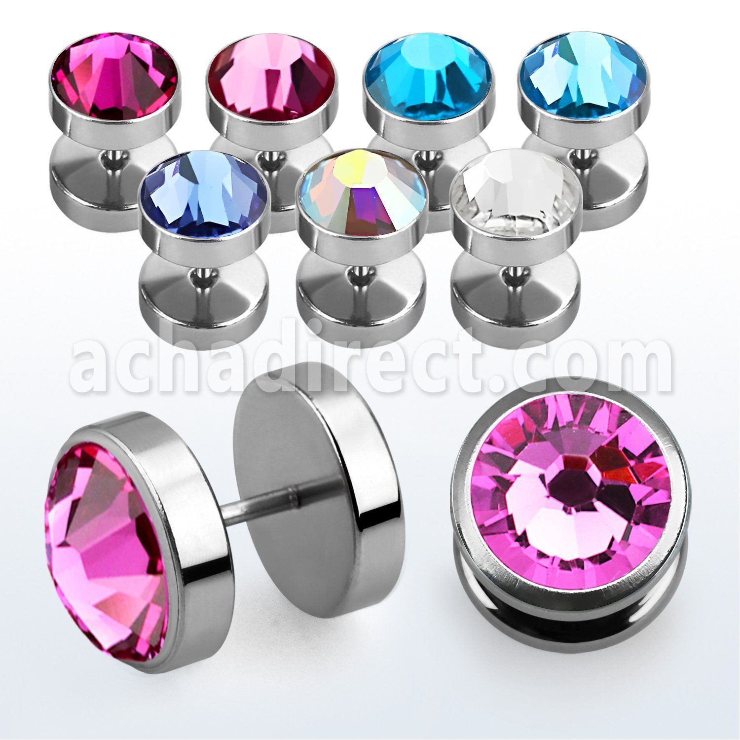 ipfb8 plug falso acero 316l brillo espejo cristal plano bisel 8mm distribuidor mayorista