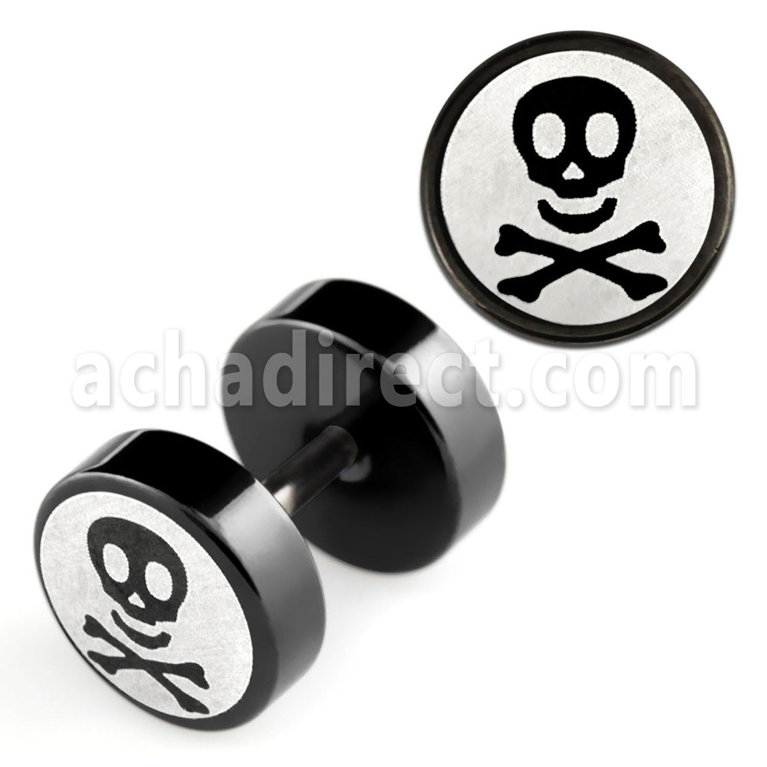 ipls2 plug falso acero quirurgico anodizado negro logo caravela huesos rayado laser lado 8mm venta