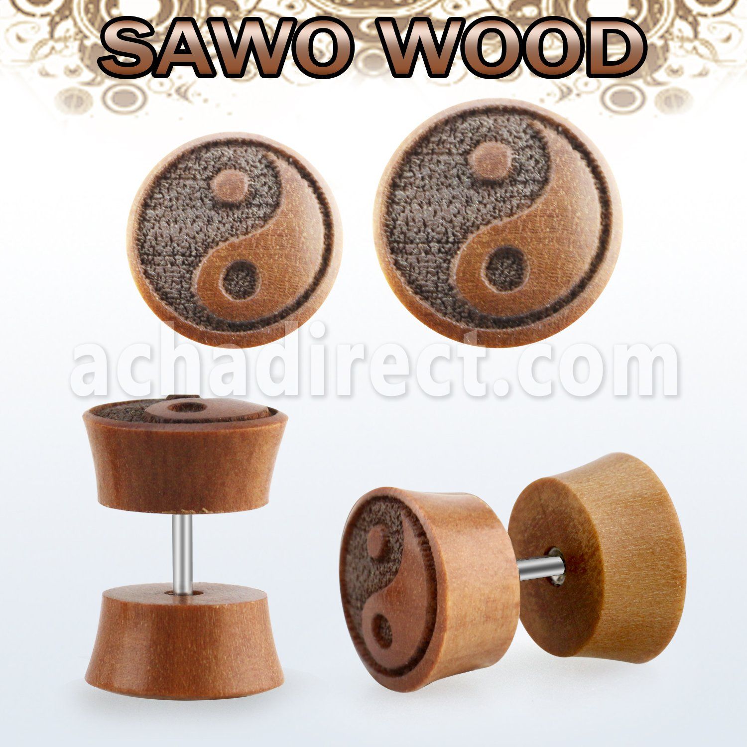 iplswa plug falso madera sawo barra acero quirurgico logo yin yang rayado laser mayorista