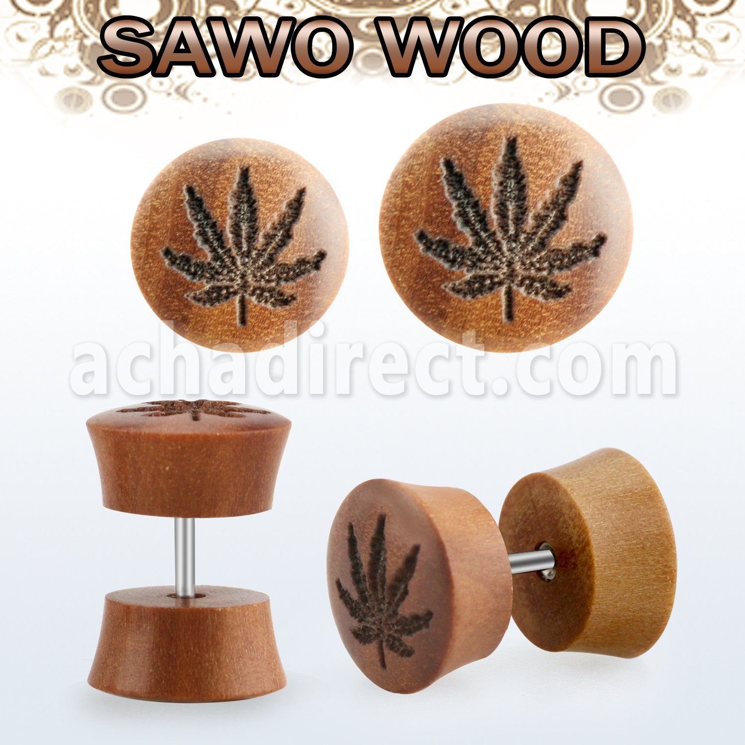 iplswb plug falso madera sawo barra acero quirurgico logo marihuana rayado laser al por mayor
