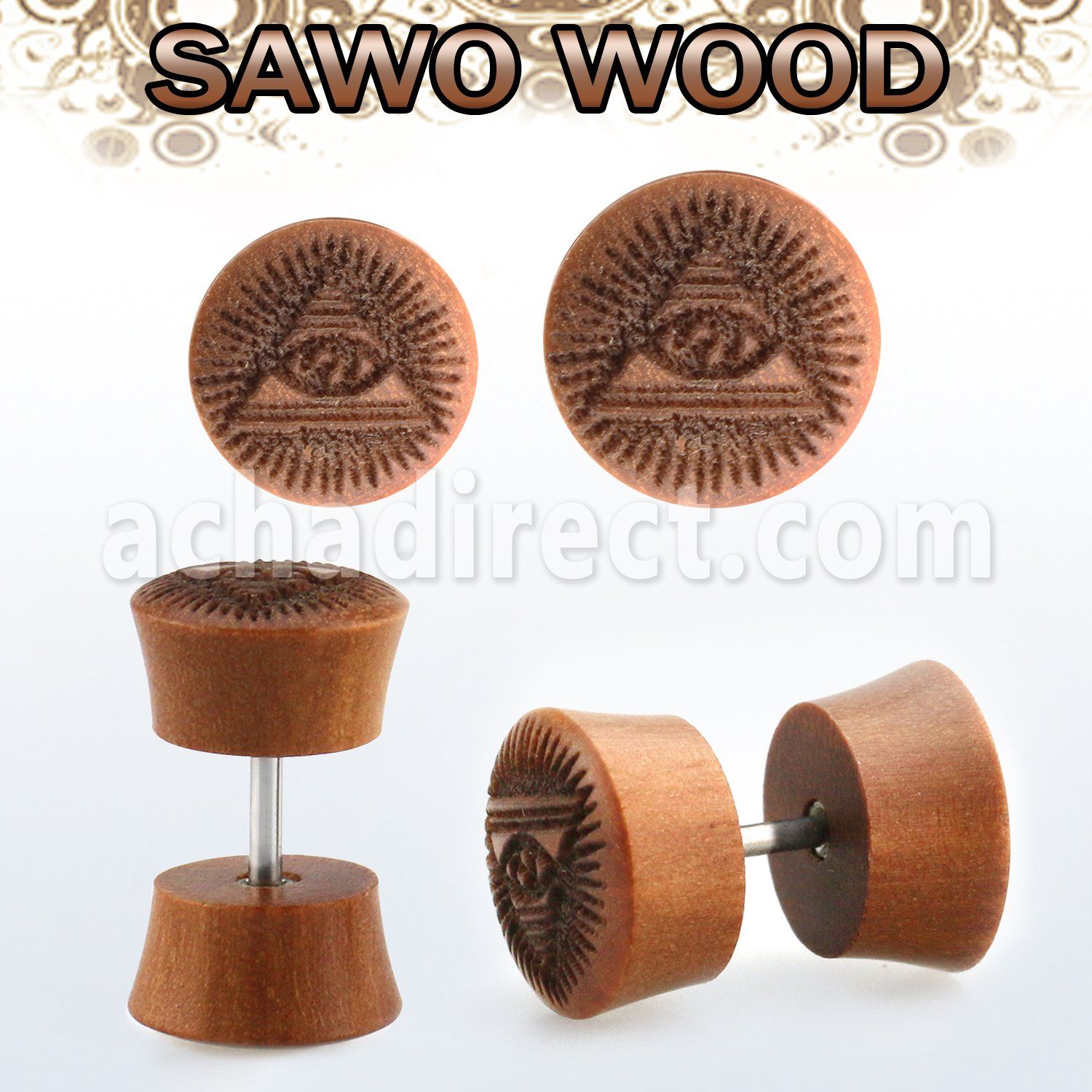 iplswh plug falso madera sawo barra acero quirurgico logo piramide ojo rayado laser distribuidor