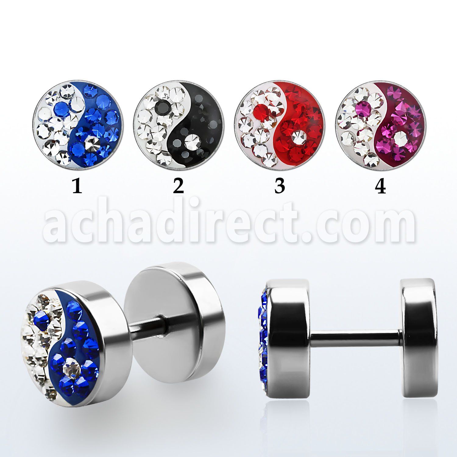 ipmcyy plug falso acero quirurgico brillo espejo ying yang multi cristal plana distribuidor