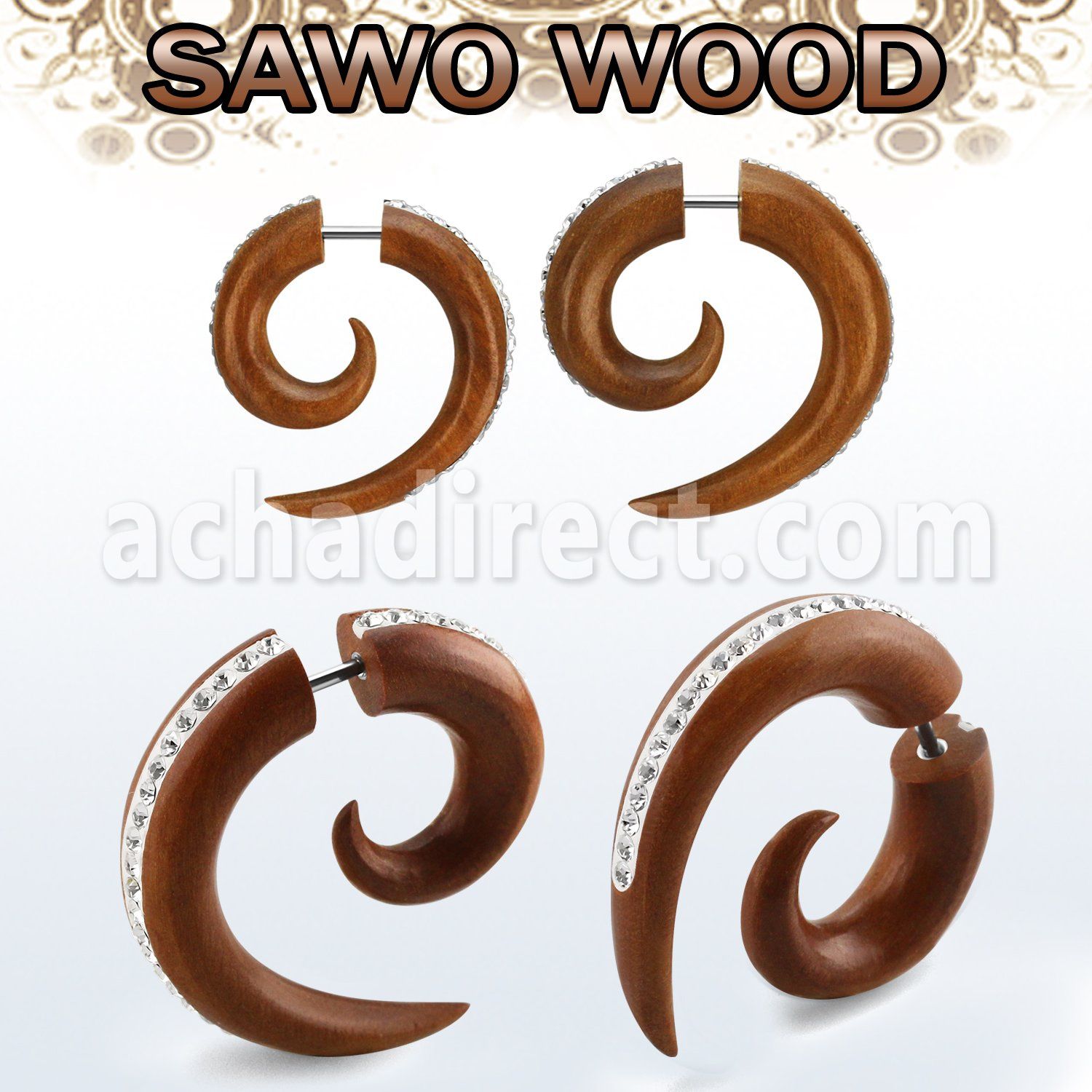 ispswf plug falso madera sawo espiral multi cristal ferido acero 316l mayorista