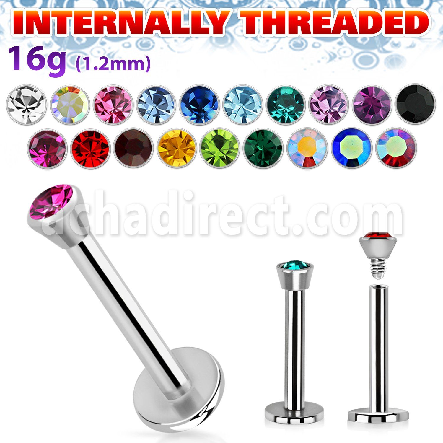 lbic labret acero quirurgico rosca interna bola joya bisel 2 5mm distribuidor