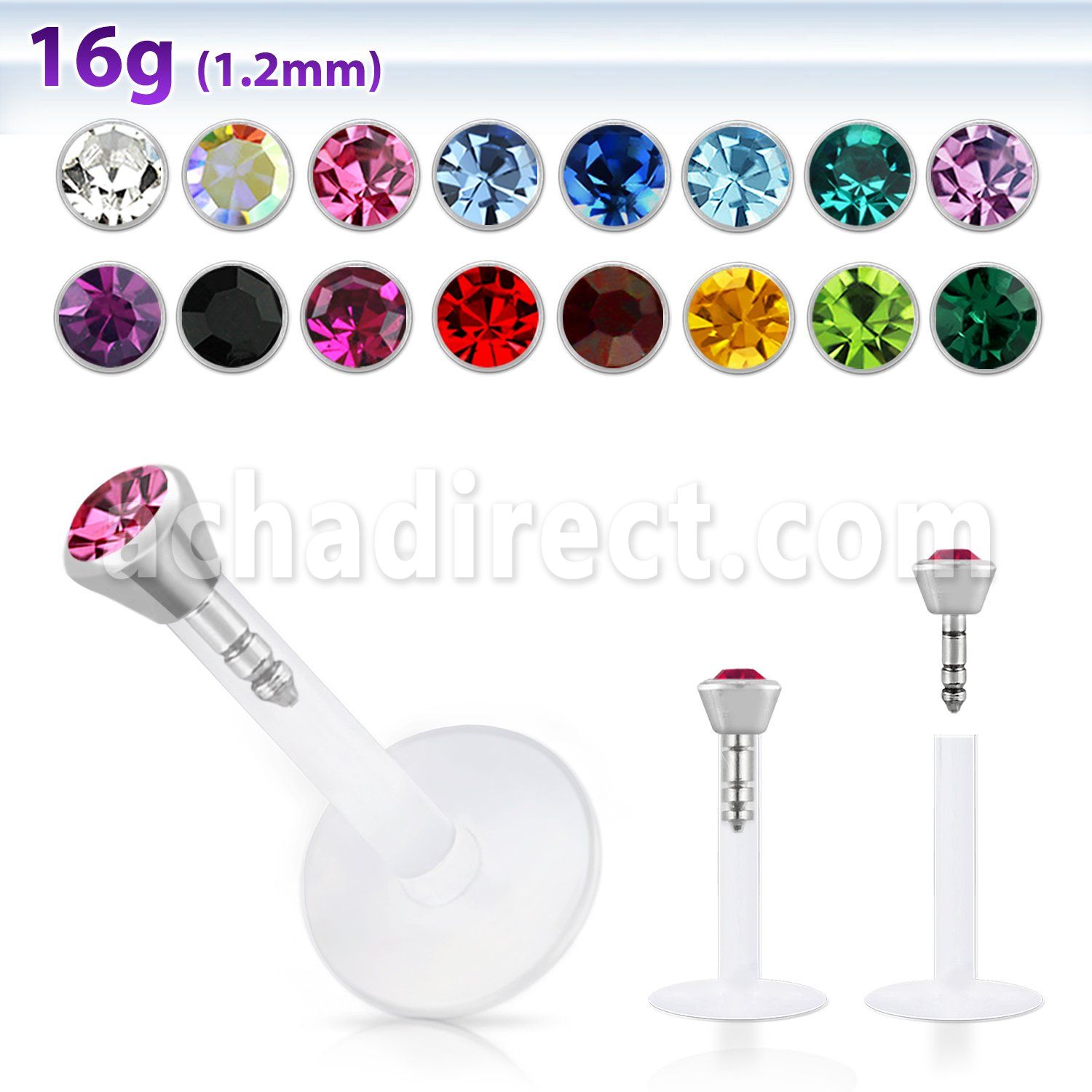lbijy labret bio flexible transparente presion acero 316l 2 5mm plano bola cristal bisel mayorista