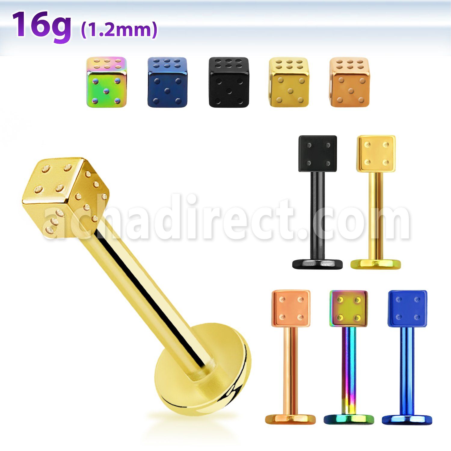 lbtdi3 labret acero quirurgico anodizado dado 3mm distribuidor