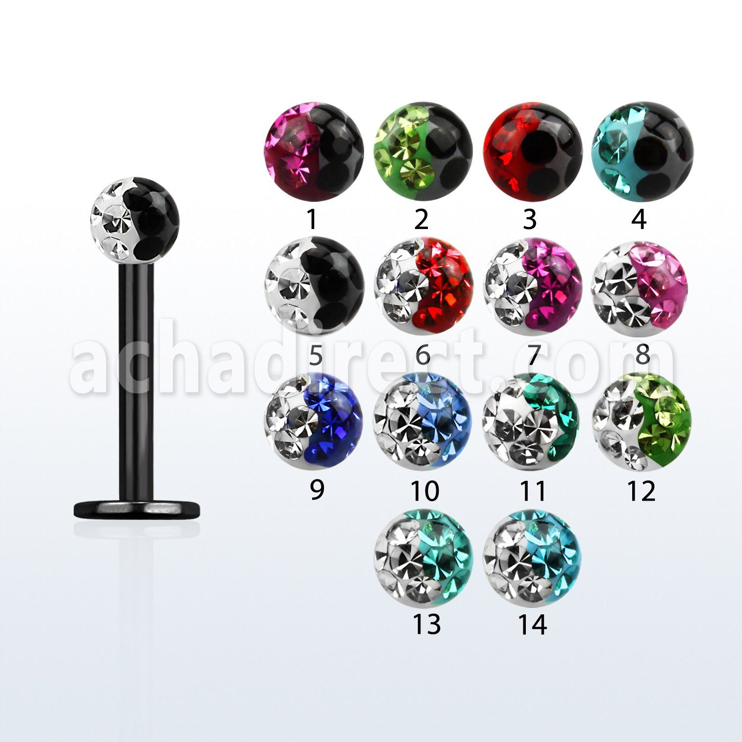 lbtfr3e labret acero 316l anodizado bola multi cristal ferido 3mm colores al por mayor