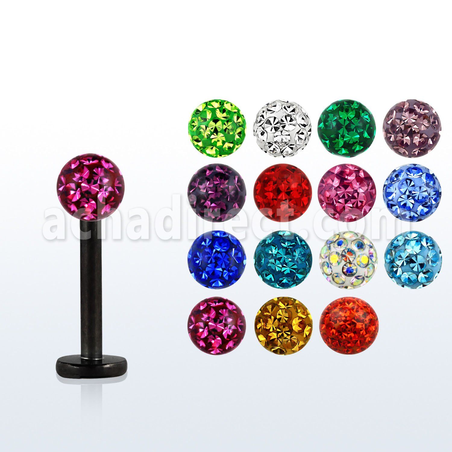 lbtfr4 labret acero 316l anodizado bola multi cristal ferido 4mm distribuidor