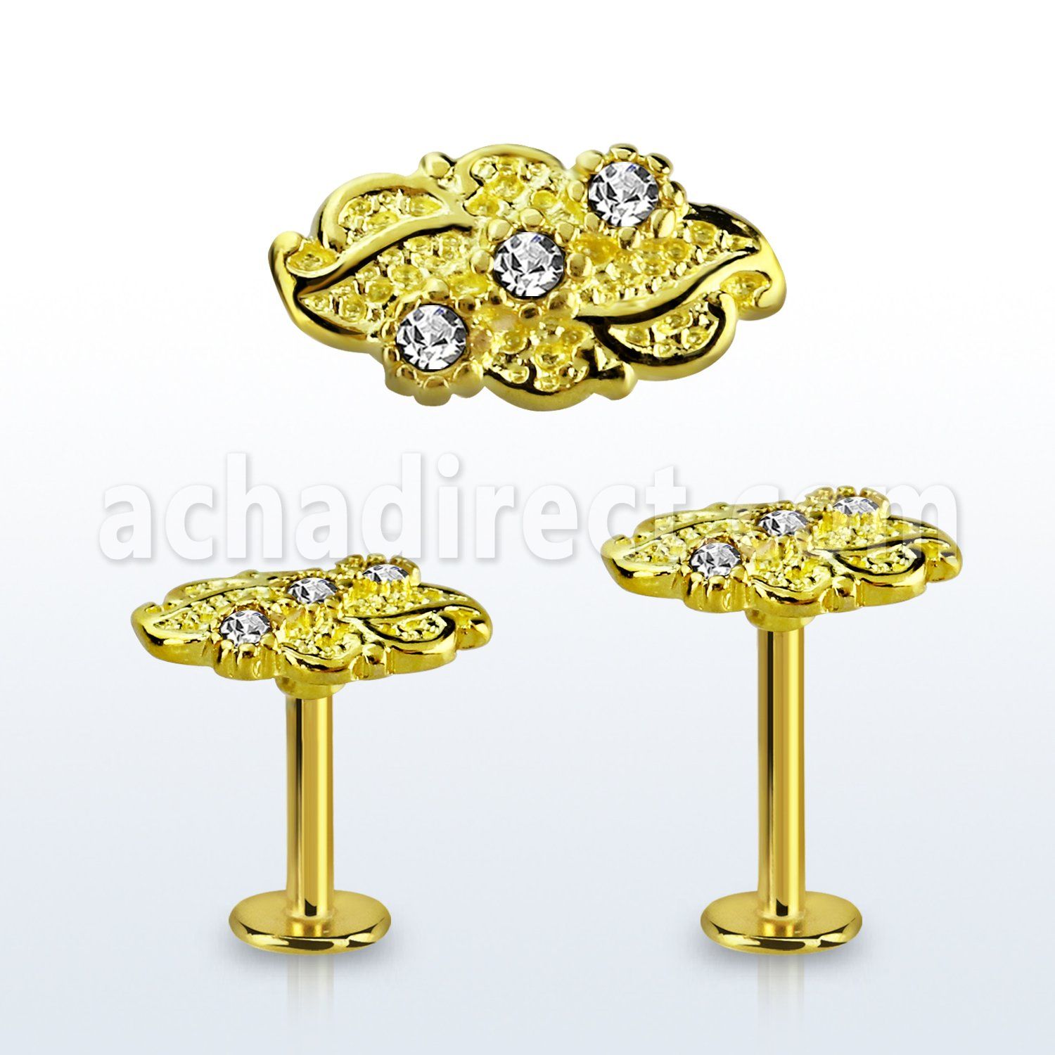 lbtfw4c labret acero 316l anodizado dorado hoja tres cristal la esta oro mayorista